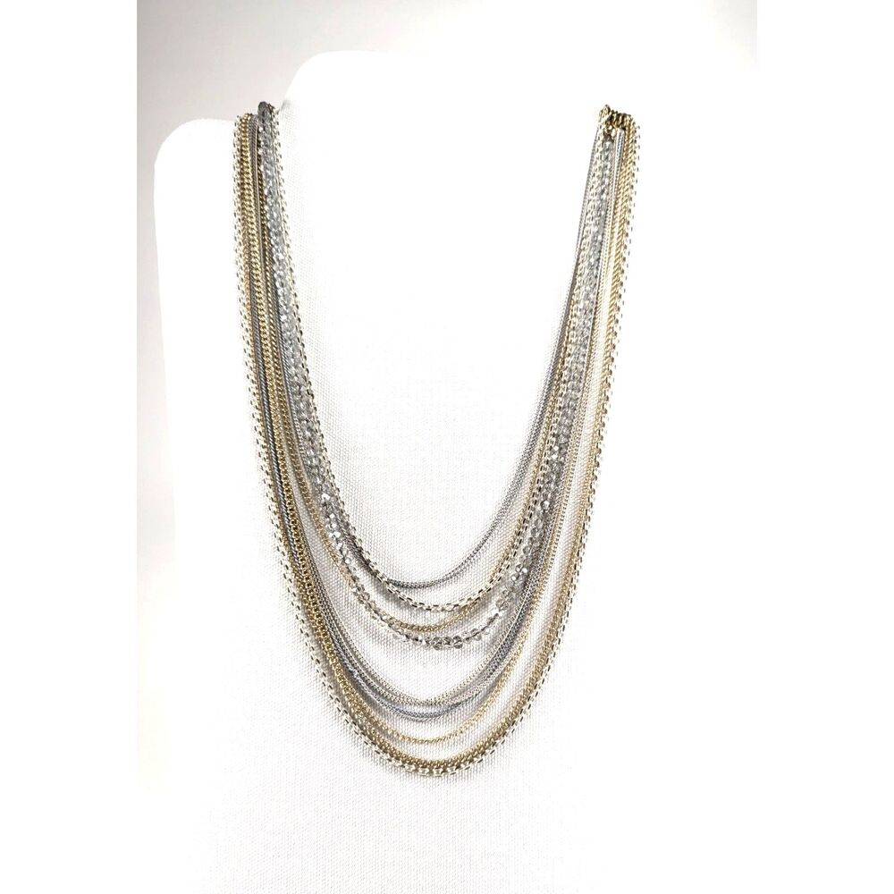 Multi Strand Smokey Beads Off White Gold Chain Necklace